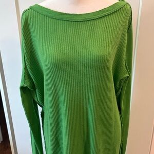 We The Free Womes Kelly Green Waffle Knit Shirt Size XL Casual Lounge